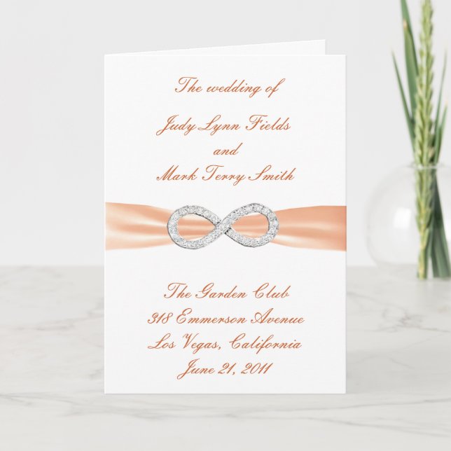Programa Orange Diamond Infinity Wedding Program Card (Frente)