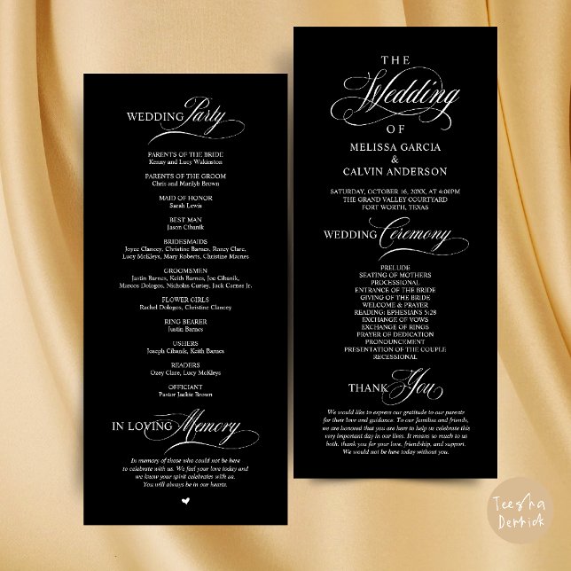 Programa Ordem de Cerimônia de Casamento Clássica e Elegant (Elegant Classy Wedding Ceremony Order Program Card in Black and White)