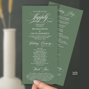 Programa Ordem de Cerimônia de Casamento Elegante, Azul-Nav
