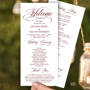 Programa Ordem de Cerimônia de Casamento Elegante, Vermelho