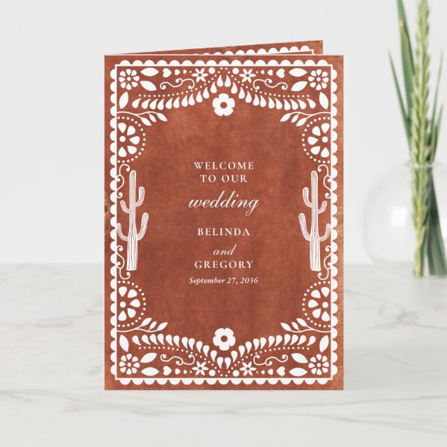 Programa Ordem de Serviço de Casamento Mexicano Papel Picad (Frente)