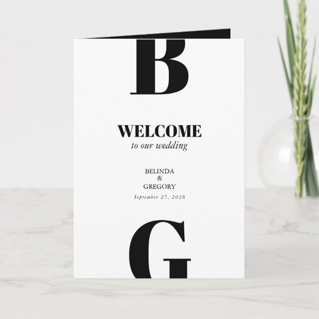 Programa Ordem de Serviço de Casamento Moderna em Preto e B (Frente)