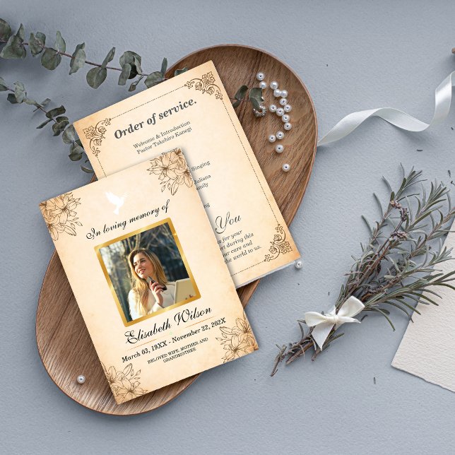Programa Ordem de Serviço de Funeral com Foto – Em Memória  (Photo Order of Service Funeral Program)