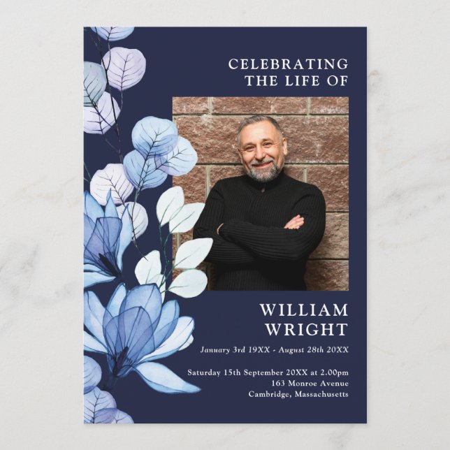 Programa Ordem de Serviço de Funeral Memorial Floral Azul M (Frente)