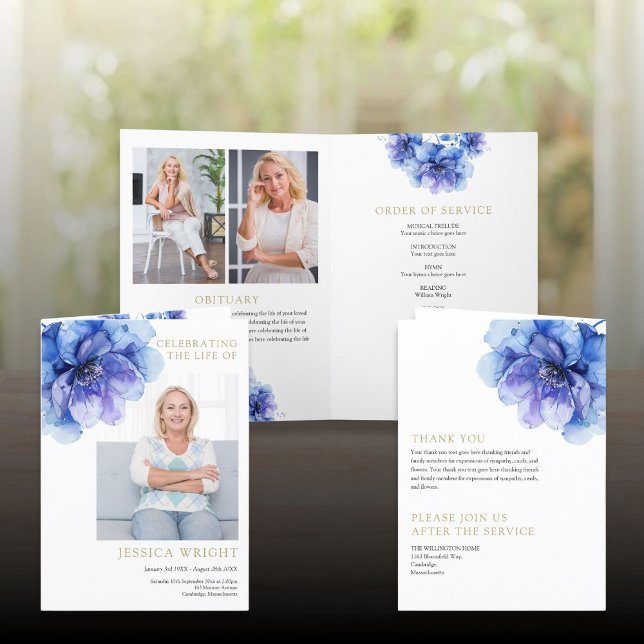 Programa Ordem De Serviço De Memória Funeral Floral Dobrada (Floral Funeral Memorial Order Of Service Folded Program)