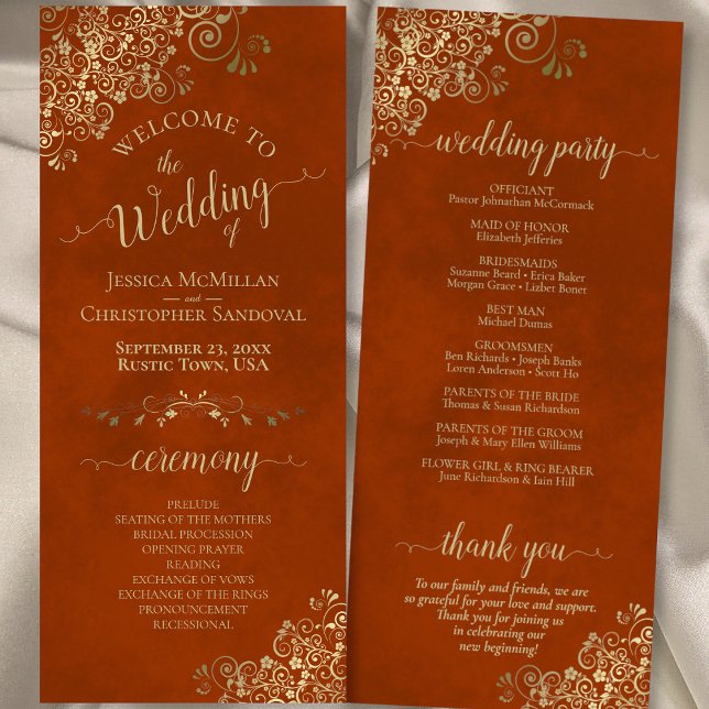 Programa Ornamentado Elegante Dourado Curls no Casamento La (Front/Back)