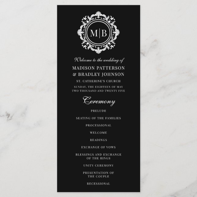 Programa Ornamentado Floral Monograma Casamento Elegante Pr (Frente)