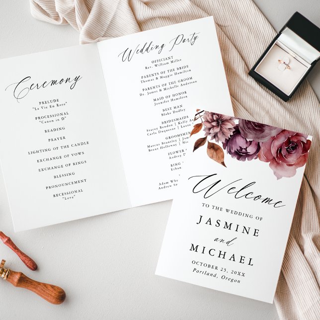 Programa Outono Rústico Casamento Floral Marsala (Criador carregado)