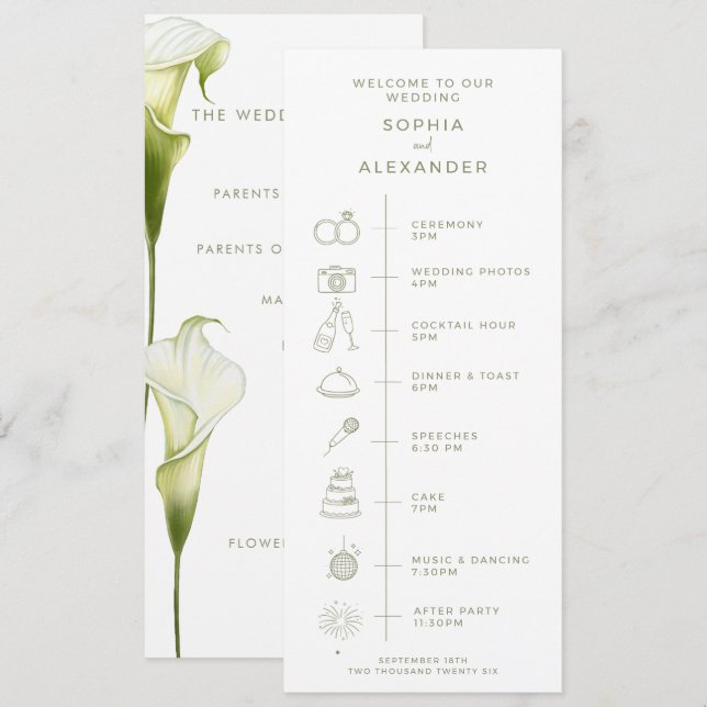 Programa para um casamento moderno. (Frente/Verso)