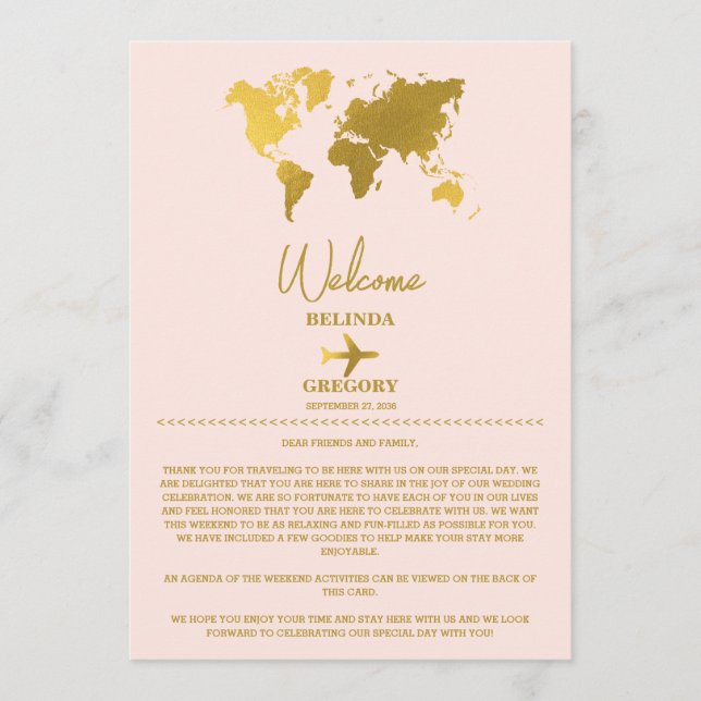 Programa Passaporte de Casamento Gold Blush Pink Itinerário (Frente)