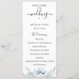 Programa Pastel Dusty Blue Watercolor Casamento Floral