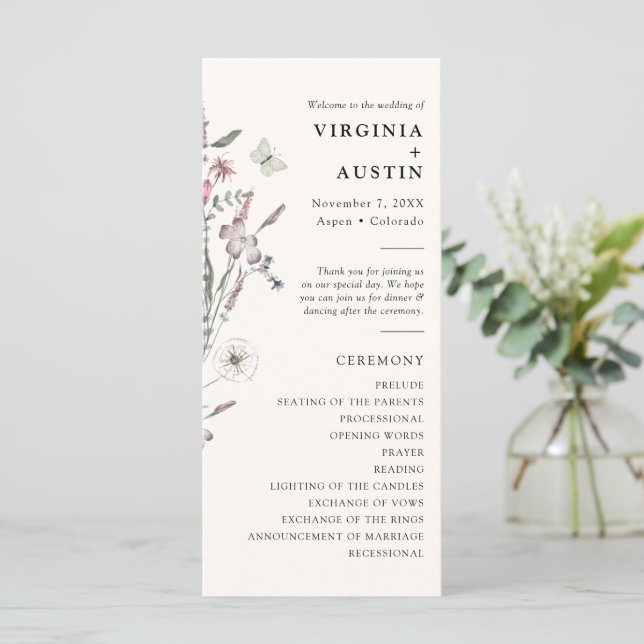 Programa Pastel Floral Wedding (Em pé/Frente)