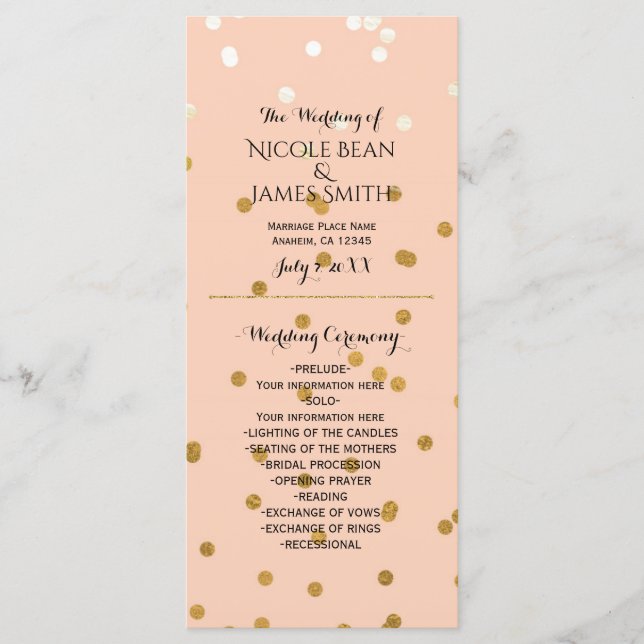 Programa Peach & Dourado Shiny Faux Foil Confetti (Frente)