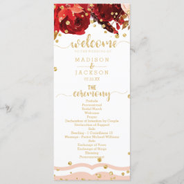 Programa Peach Stripe Floral Dourado Confetti Wedment Progr