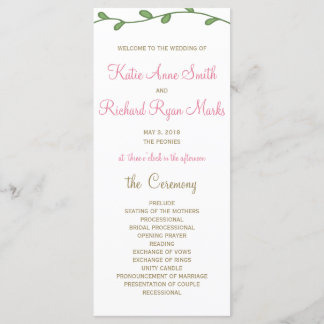 Programa Peony Floral Order/Wedding Program Card