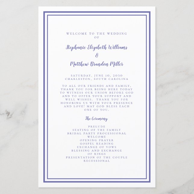 Programa Periwinkle Wedding Script Modern Ceremony (Frente)