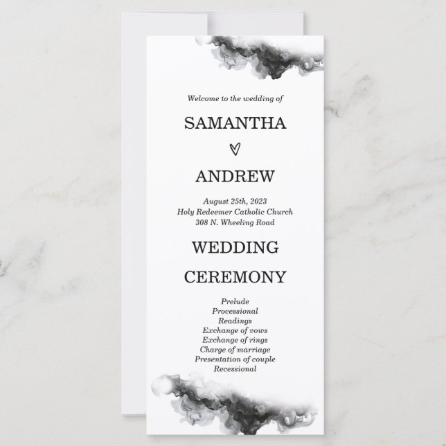Programa Personalizado de Casamento Negro e Branco (Frente)