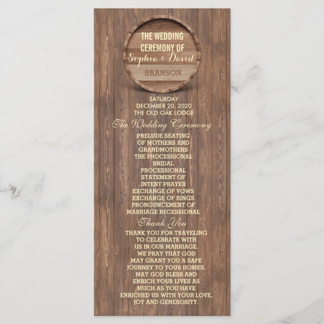 Programa Personalizado de Casamento Rustic Wooden  (Frente)