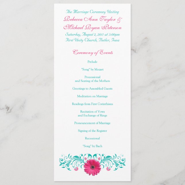 Programa Pink Gerbera Daisy Turquoise Wedment (Frente)