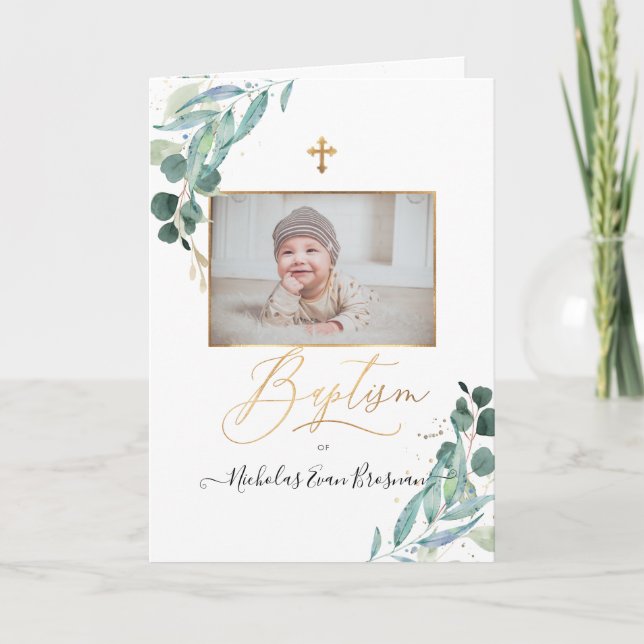 Programa PixDezines Watercolor Greenery Baptism (Frente)