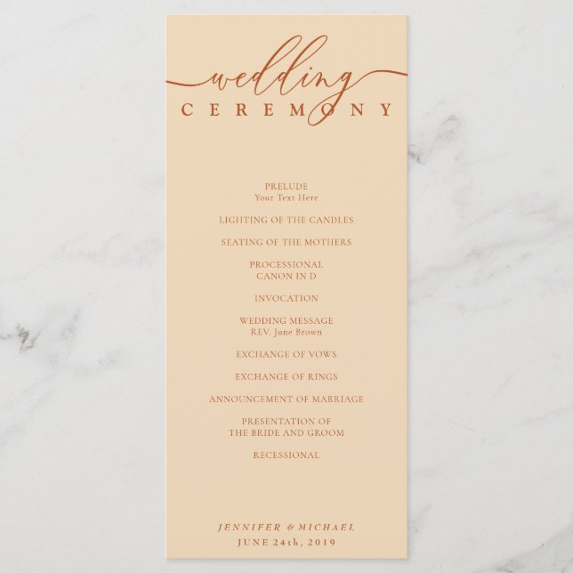 Programa Plano de Cerimônia de Casamento Terracota (Frente)
