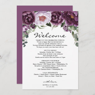 Programa Plum Peonies Wedding Welcome Itinerary Program