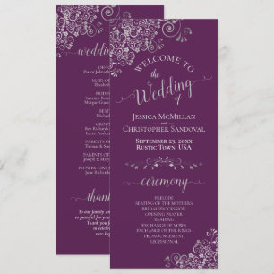 Programa Prata Elegante no Casamento Simples de Plum Purple