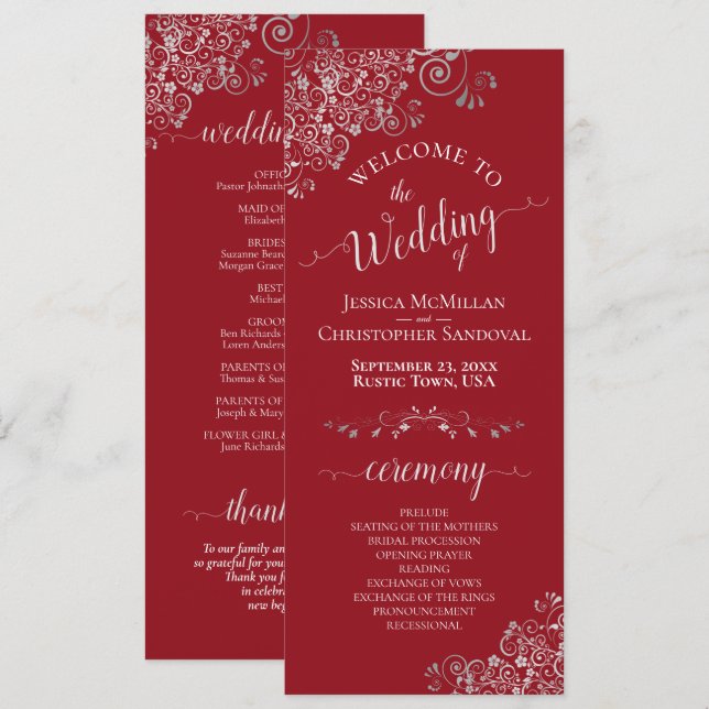 Programa Prata Elegante no Casamento Simples Vermelho da Cr (Frente/Verso)