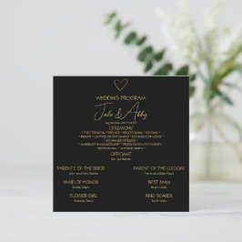 Programa Preto Elegante Negro Brilhante Casamento Cardíaco