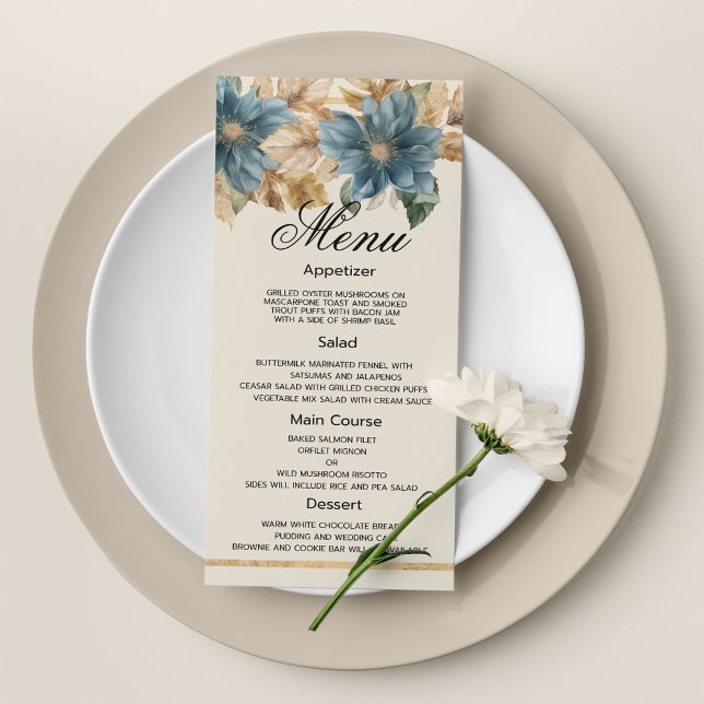 Programa Primavera floral de ouro azul queda de marfim (Blue ivory gold fall spring floral Wedding Menu)