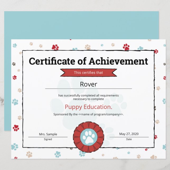 Programa "Pupppy" Pet Obedience School Pré-Puppia (Frente/Verso)