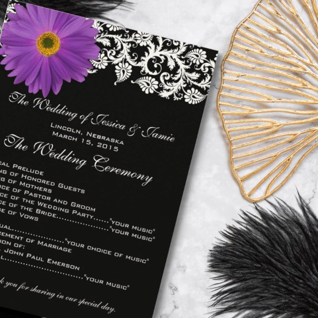 Programa Púrpura Gerber Daisy Floral Wedding Program (Criador carregado)