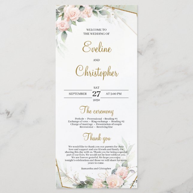 Programa Quadro Dourado Romântico Blush Cor-de-rosa Folhage (Frente)