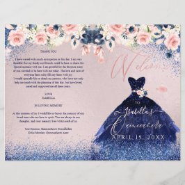 Programa Quinceanera Blush Floral Marinho Glitter
