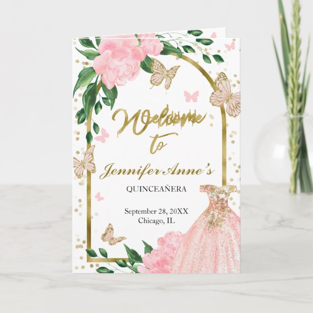 Programa Quinceanera Butterflys Pink Blush Gown Programs (Frente)