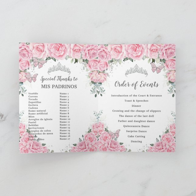 Programa Quinceañera Floral Cor-de-Rosa Ordem dos Acontecim (Interior)