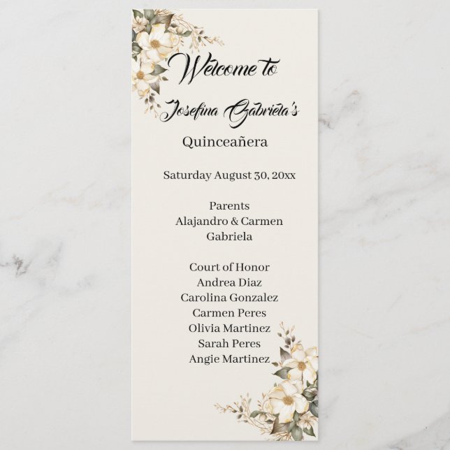Programa Quinceanera Magnolia double side program card  (Frente)