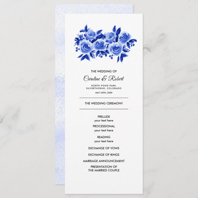Programa Real Blue Floral Watercolor Weding (Frente/Verso)