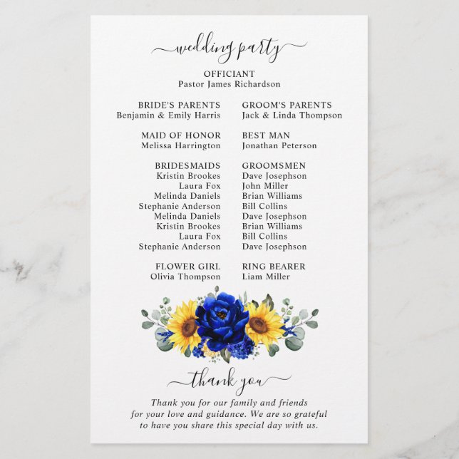 Programa Real Blue Rustic Sunflower Modern Weds (Verso)
