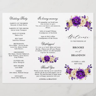 Programa Real Roxo Violeta Dourada de Casamento Tr