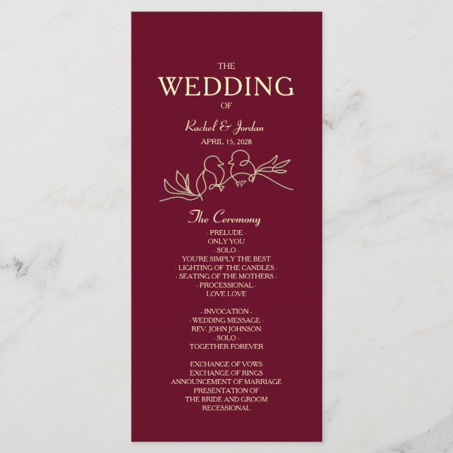 Programa Red Burgundy Wedding (Frente)