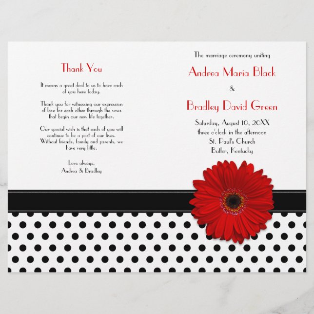 Programa Red Daisy Black White Bolinhas Casamento (Frente)