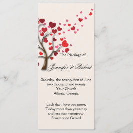 Programa Red Heart Tree on Ivory Wedding Program