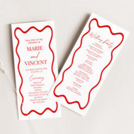 Programa Red White Elegant Wavy Border Wedding