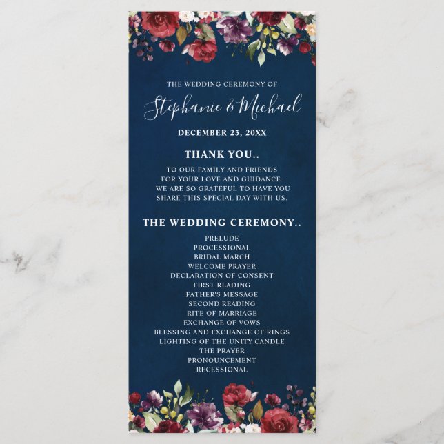 Programa Romanichel Watercolor Burgundy Red Marinho Floral (Frente)