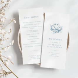 Programa Romantic Blue Vintage Swans Wedding Program
