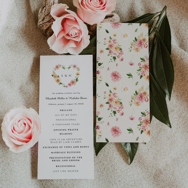 Programa Romantic Floral Heart Wedding Ceremony Program (Criador carregado)