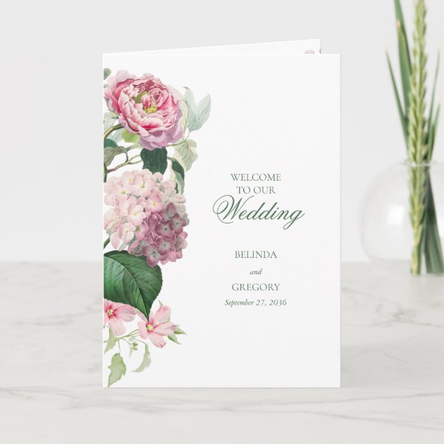 Programa Romântica Flores Rosa Ordem de Serviço de Casament (Frente)