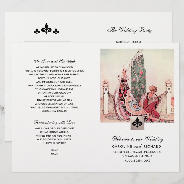 Programa Romântico de Artes Vintage Dobradas (Frente/Verso)