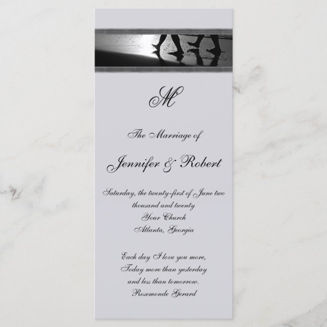 Programa Romântico de Casamento de Cinzas Monogram (Frente)